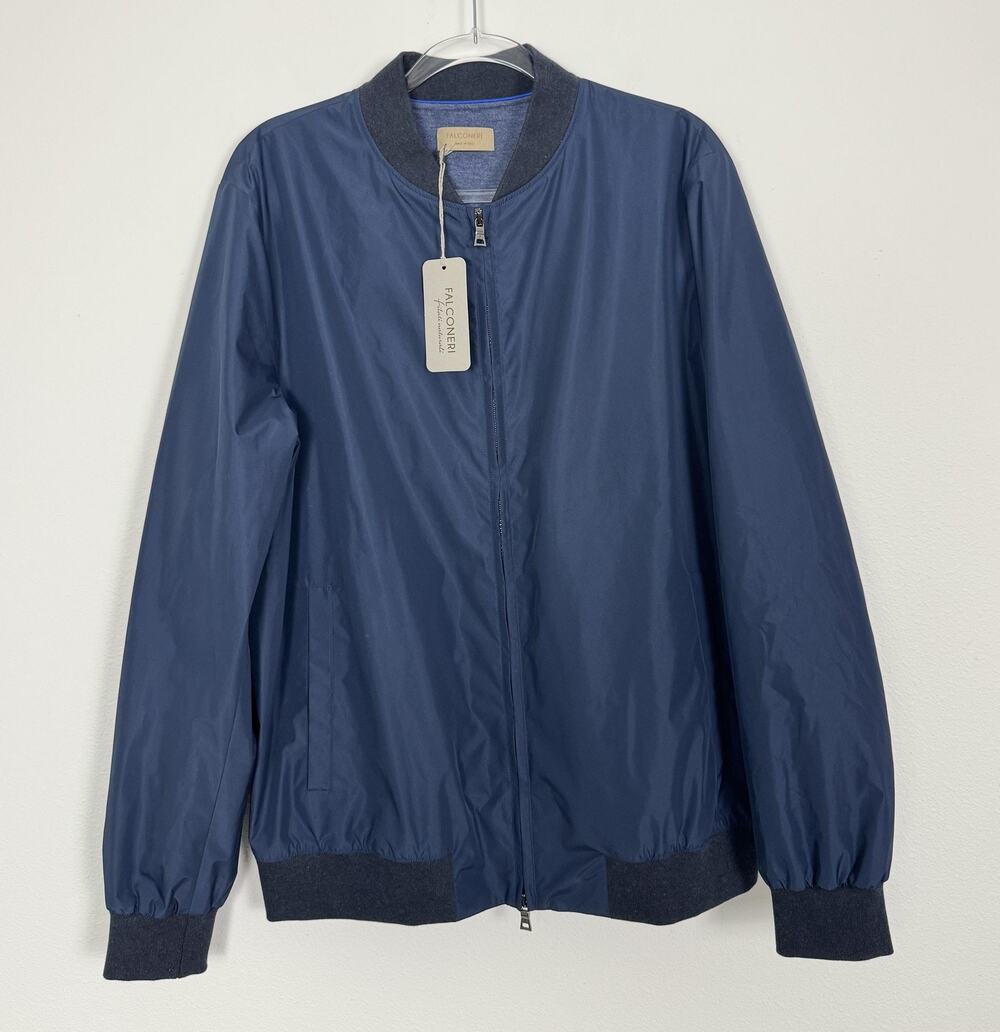 Falconeri Bomber Jacket Mens IT 54 Blue Waterproof Cashmere Lined Made Italy
